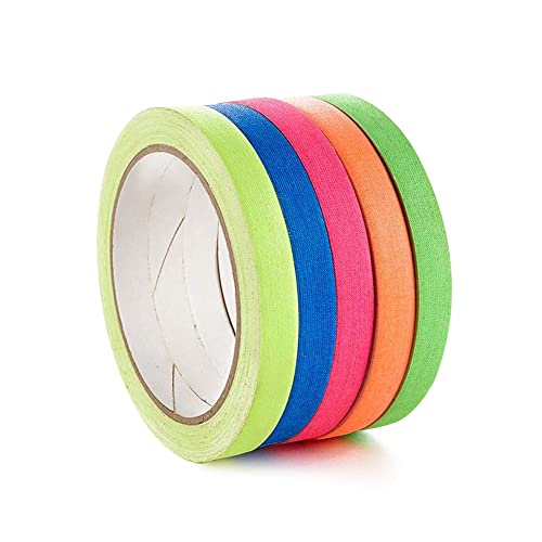 Spike Tape Sets 1/2 inch x 36 ft Each,5 Bright Colors, Neon Fluorescent Gaffer Tape