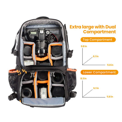 TARION Pro 2 Bags in 1 Camera Backpack Large with 15.6" Laptop Compartment Waterproof Rain Cover Extra Large Travel Hiking Camera Backpack DSLR Bag